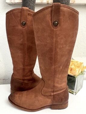 Frye Melissa Button Brown Suede Tall Riding Boots Size 7B